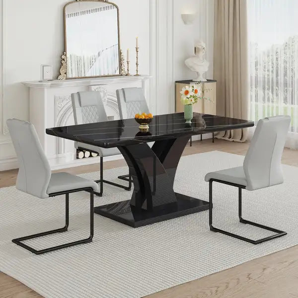 Black Modern Dining Table with MDF Legs - F-790 for Home & Office - Minihomy