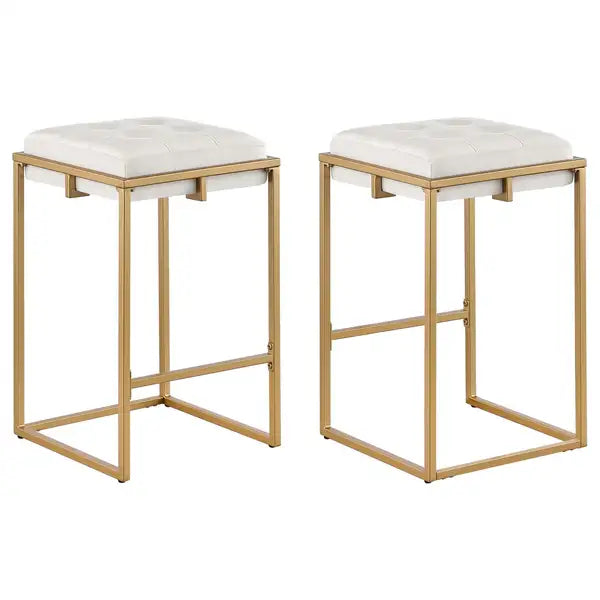 Beige & Gold Square Counter Stools (2-Pack)