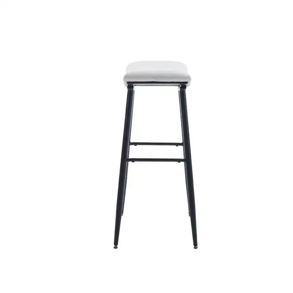 Counter Height Bar Stools Set of 2 - Linen Upholstered with Footrest, Beige Gray & Pale Blue - Minihomy