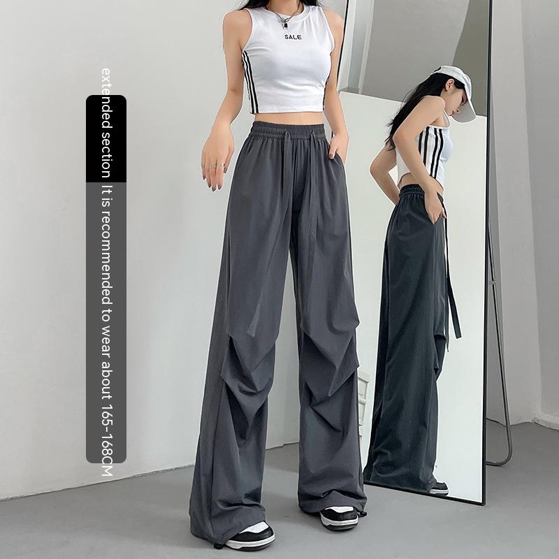 American Straight Pants High Waist Casual Wide Leg Quick-Drying Track Pants