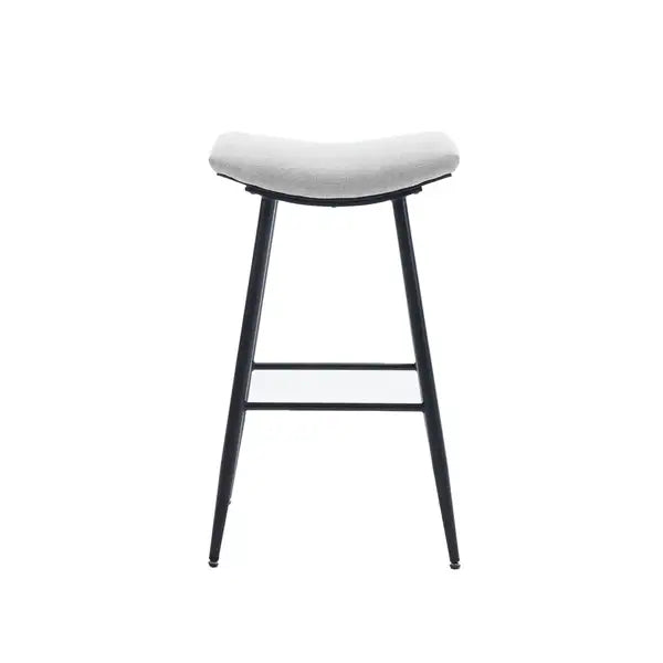 Counter Height Bar Stools Set of 2 - Linen Upholstered with Footrest, Beige Gray & Pale Blue - Minihomy