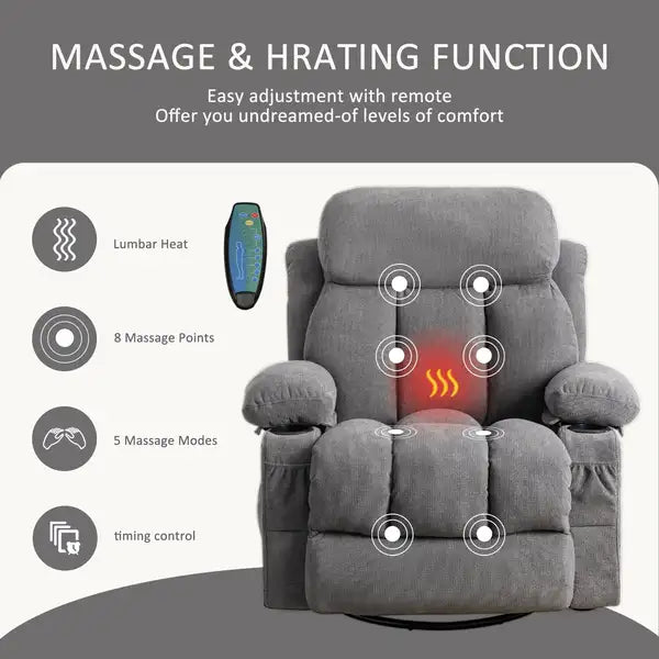 Heated Reclining Massage Sofa with USB & Cup Holders (Gray)