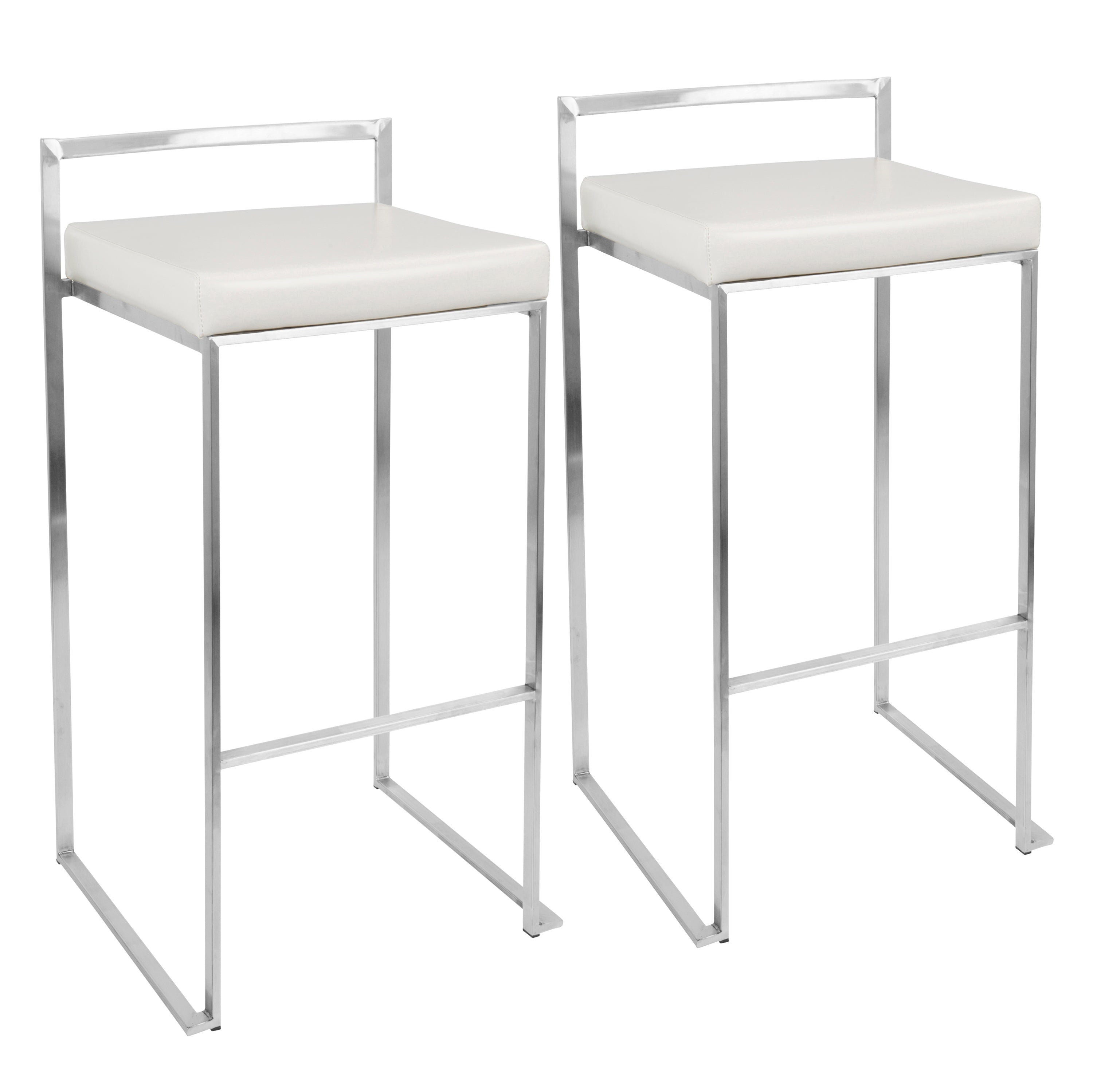 LumiSource Fuji White Faux Leather Stackable Barstools (Set of 2)