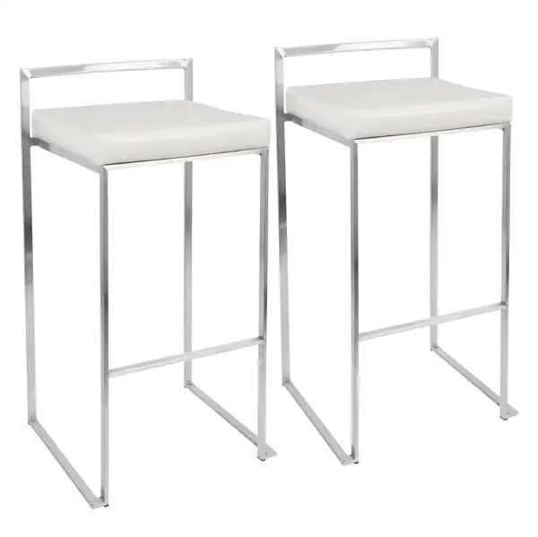 LumiSource Fuji White Faux Leather Stackable Barstools (Set of 2)