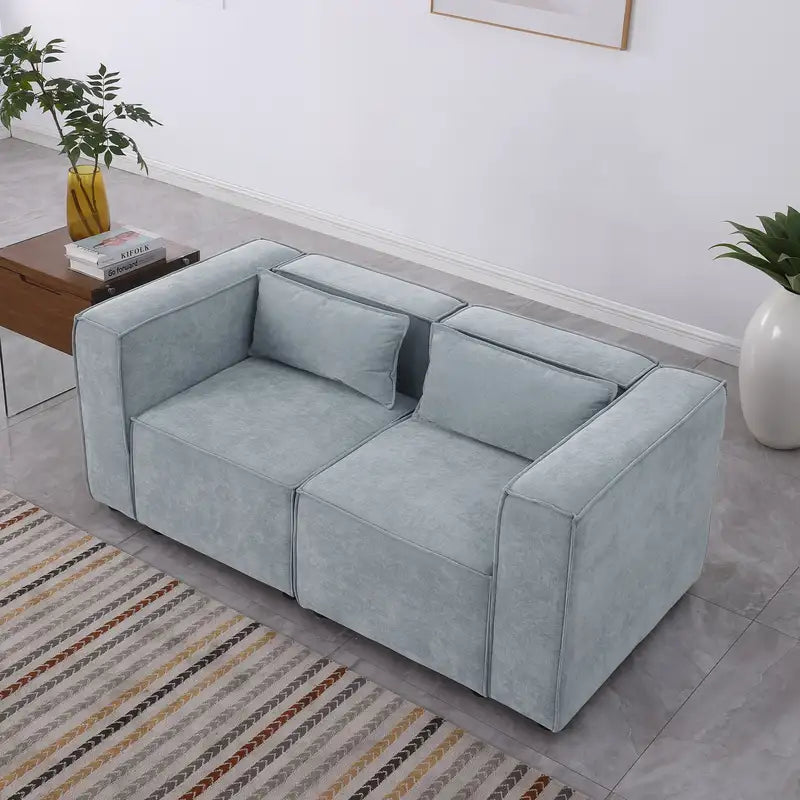 Grayish Blue Chenille Modular Sofa - Simple, Grand, & Soft Knock-Down Design