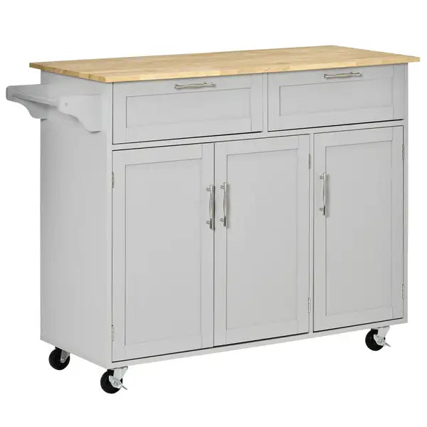 Gray Kitchen Island Cart: Wood Top, Storage, Drawers & Cabinets