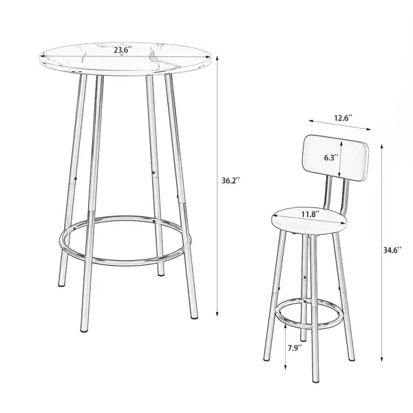 Bar Table Set with 2 Backrest Bar Stools & Partition - Minihomy