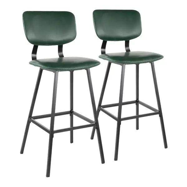 LumiSource Foundry Barstools - Black Metal, Green Faux Leather (Set of 2)