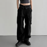 Solid Color Waist Cuff Lace Loose Cargo Pocket Lounge Pants