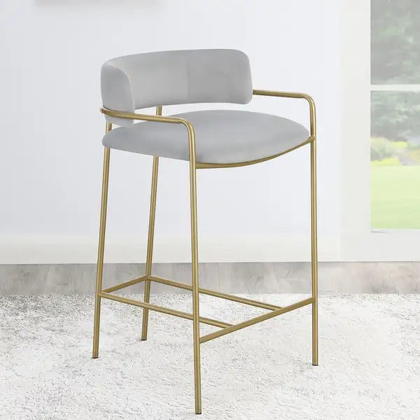 Grey & Gold Low Back Upholstered Accent Stool