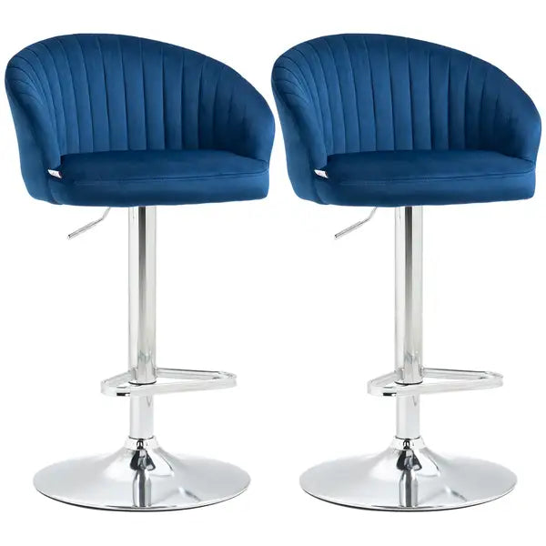 Blue Velvet Swivel Bar Stools Set of 2 - Adjustable Counter Height