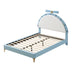 Blue Upholstered Platform Bed with Alarm Clock Headboard - Full Size - Minihomy