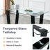 Black Dining Table and Chair Set - Tempered Glass Top, Checkered PU Chairs - Minihomy