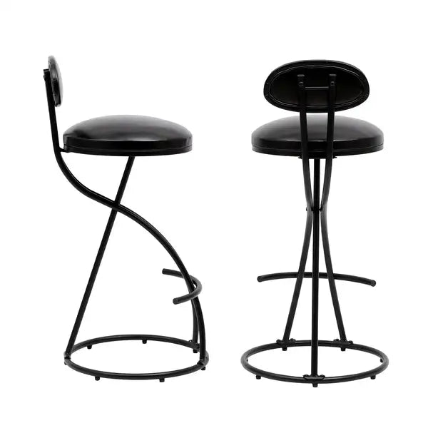 Black Counter Height Bar Stools, Set of 2, Upholstered with Footrest - Modern PU Leather Dining Chairs - Minihomy