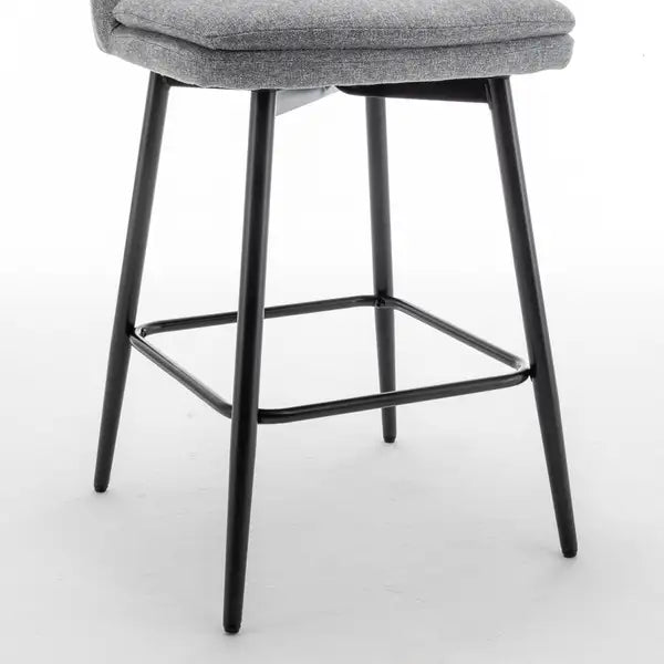 Counter Height Swivel Bar Stools Set of 2, Upholstered with Back & Metal Legs, Grey Linen Cloth - Minihomy