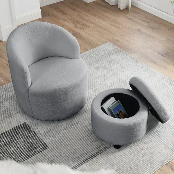 Welike Swivel Barrel Chair w/ Storage: Modern Teddy Fabric Armchair