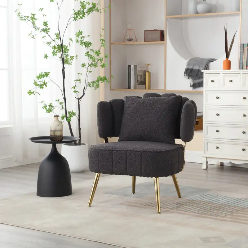 Modern Boucle Accent Chair: Tufted & Upholstered with Metal Legs