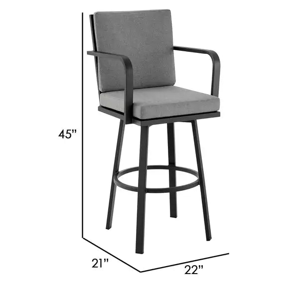 Faye Modern Patio Barstool - Black Aluminum Frame, Gray Cushions, 30 Inch - Minihomy