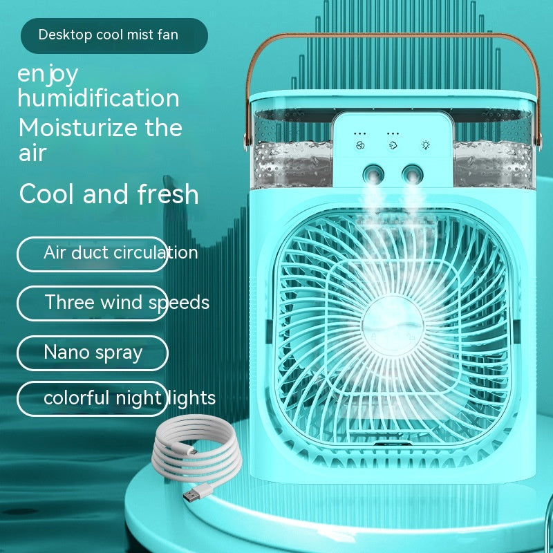 Charging Version 3-In-1 Air Humidifier Cooling Fan with LED Night Light