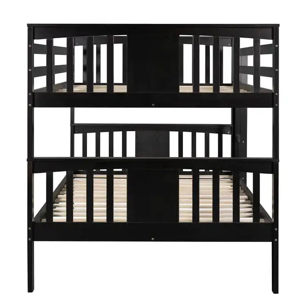 Full Over Full Bunk Bed with Ladder - Espresso - Guest Room Furniture - Minihomy