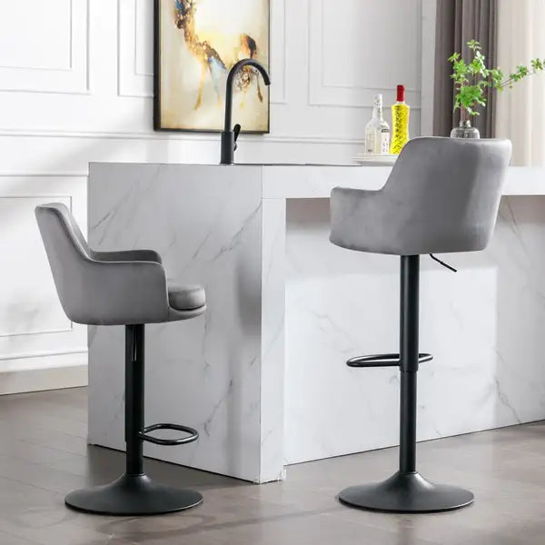 Adjustable Bar Stools Set of 2 with Back & Footrest - Counter Height Bar Chairs for Kitchen, Pub - Gray - Minihomy