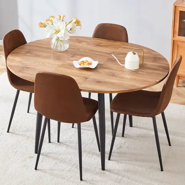 Extendable Dining Table Set with 4 Suede Cushioned Chairs - Modern MDF Design