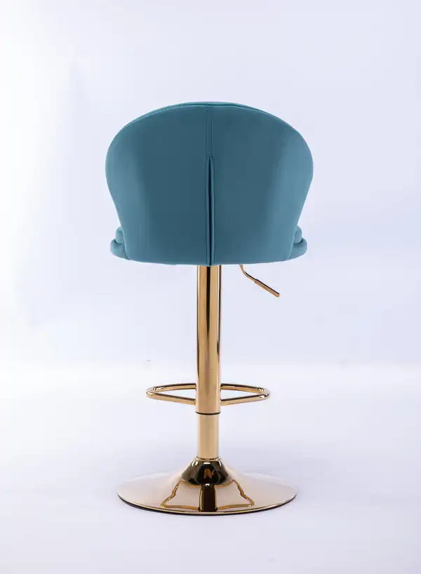 Adjustable Swivel Bar Stools (Set of 2) - Chrome Footrest, Velvet Upholstery, Golden Legs, Baby Blue - Minihomy