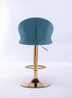 Adjustable Swivel Bar Stools (Set of 2) - Chrome Footrest, Velvet Upholstery, Golden Legs, Baby Blue - Minihomy