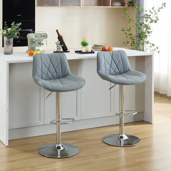 Adjustable Swivel Bar Stools with Back, Set of 2, Gray - Counter Height Kitchen Island Chairs - Minihomy