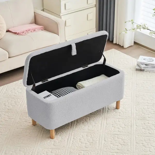 Grey Upholstered Storage Ottoman & Bench - Entryway Furniture