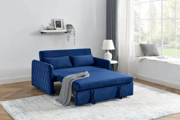 55" Velvet Convertible Sofa Bed with Pull-Out Bed & Storage