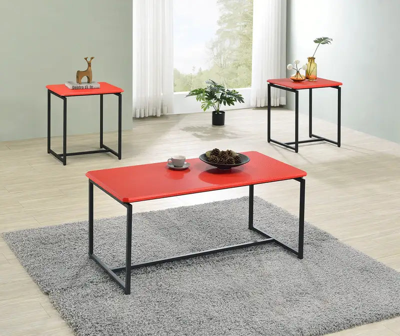 Red Carbon Fiber Coffee & End Table Set - GT 3-Piece