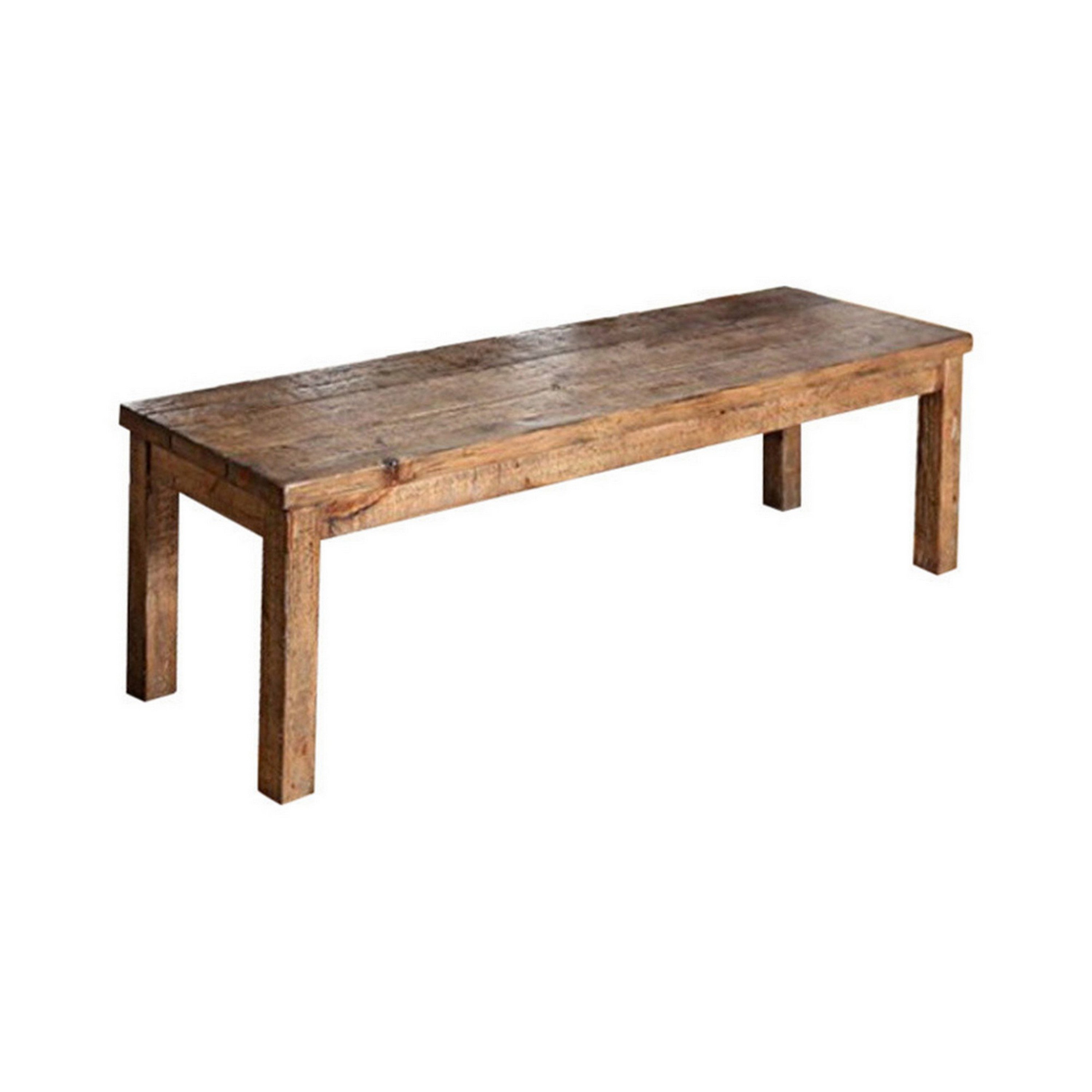 Rustic Brown Wood Bench - Vintage Farmhouse Style Seating