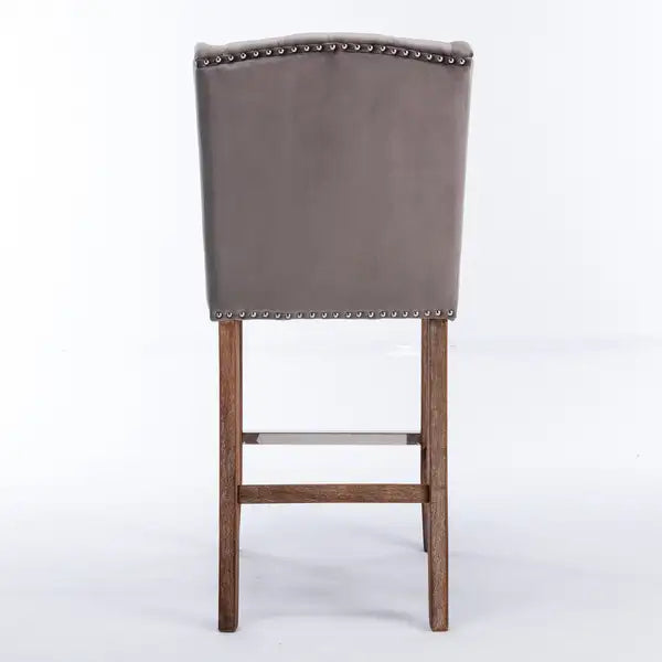 Grey Upholstered Wingback Bar Stools (Set of 2) - 27" Seat Height - Minihomy