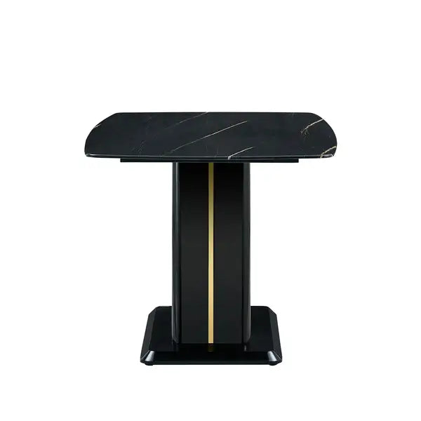 Black Marble Dining Table | Modern Minimalist U-Shaped Legs 63" x 35.4" x 30" - Minihomy