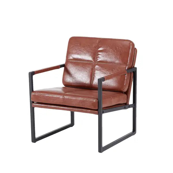 Red Brown PU Leather Recliner Chair - Metal Frame, Living Room & Bedroom