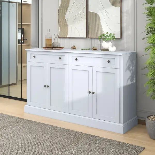 Kitchen Sideboard Buffet Cabinet with 2 Drawers & 4 Doors - White Storage for Dining Room, Living Room - Minihomy