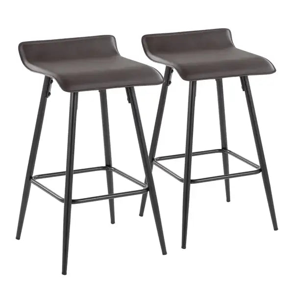 LumiSource Ale Black Steel Counter Stools (Set of 2) - 26" Espresso Faux Leather