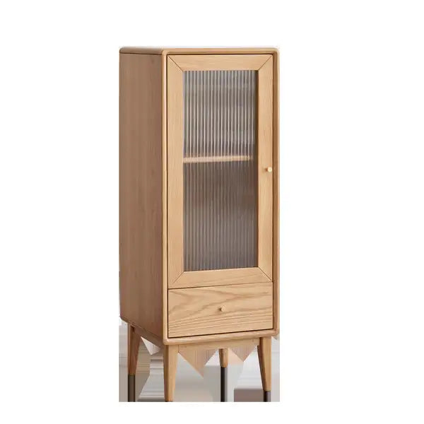 Oak Corner Cabinet with Glass Door - Storage Shelves & Drawer