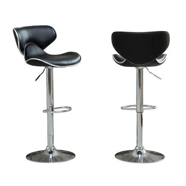 Masaccio Adjustable Swivel Bar Stools with Chrome Base, Set of 2, Black - Minihomy