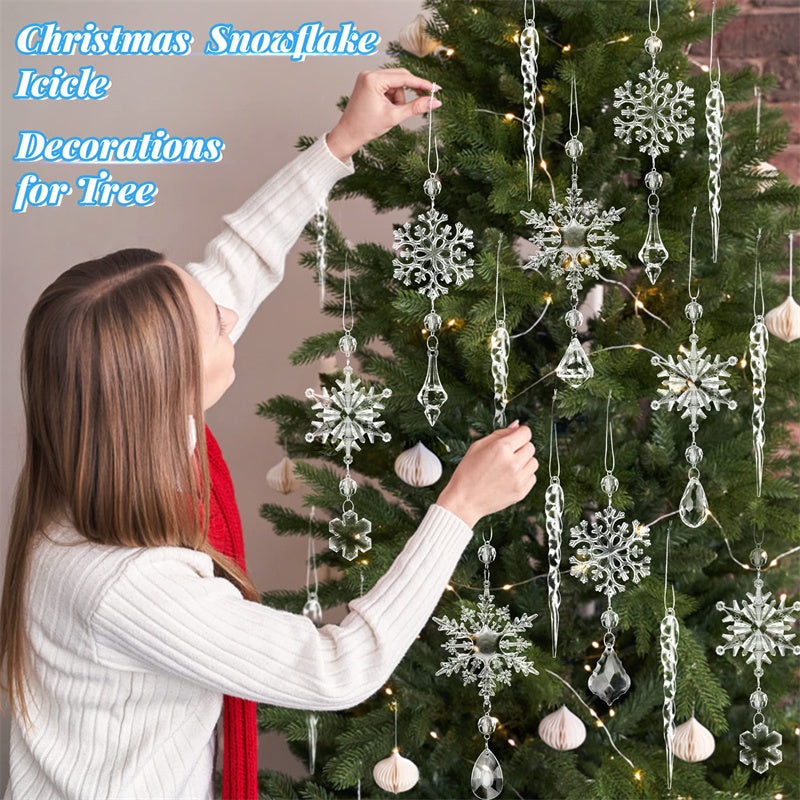 10pcs Christmas Tree Hanging Pendants Acrylic Ice Strip Snow Ceiling Xmas Ornaments