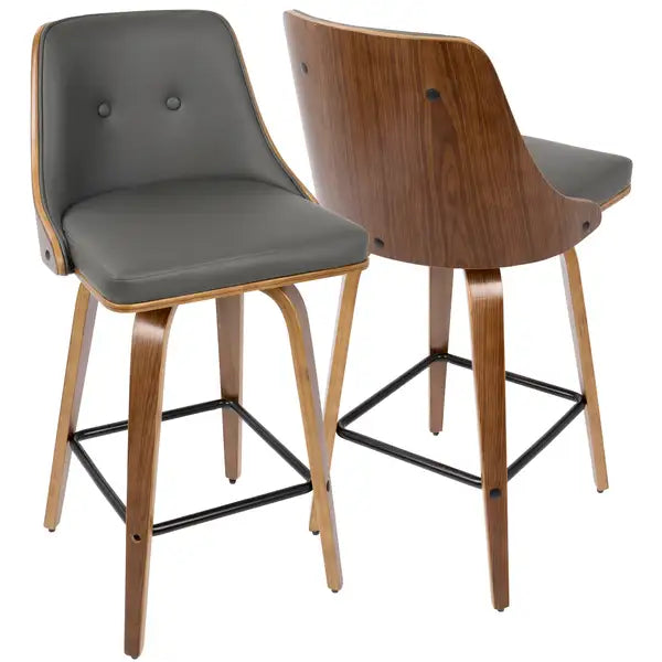 LumiSource Gianna Walnut Counter Stools (Set of 2) - Mid-Century Modern