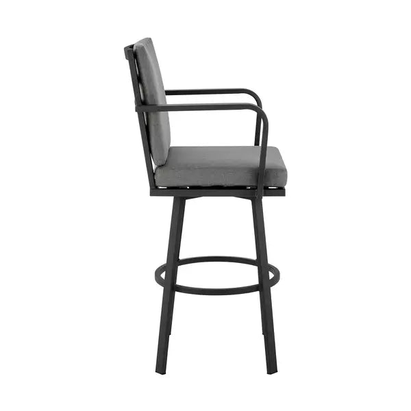 Faye Modern Patio Barstool - Black Aluminum Frame, Gray Cushions, 30 Inch - Minihomy