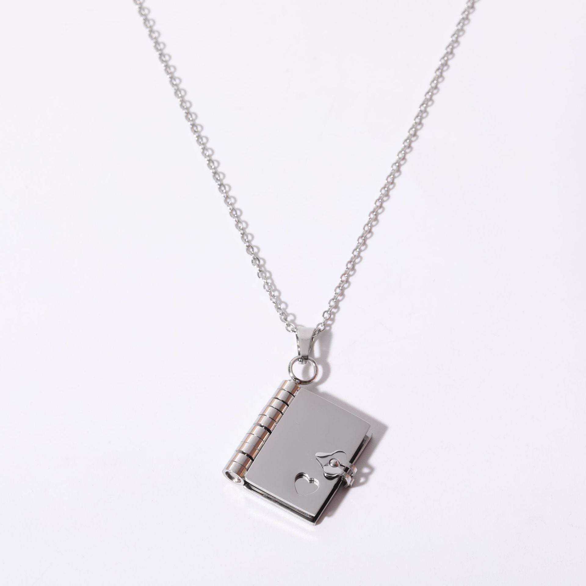 Stainless Steel Couple Love Open And Close Book Necklace
