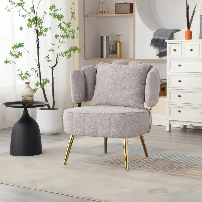 Modern Boucle Accent Chair | Tufted Upholstered Armchair with Metal Legs