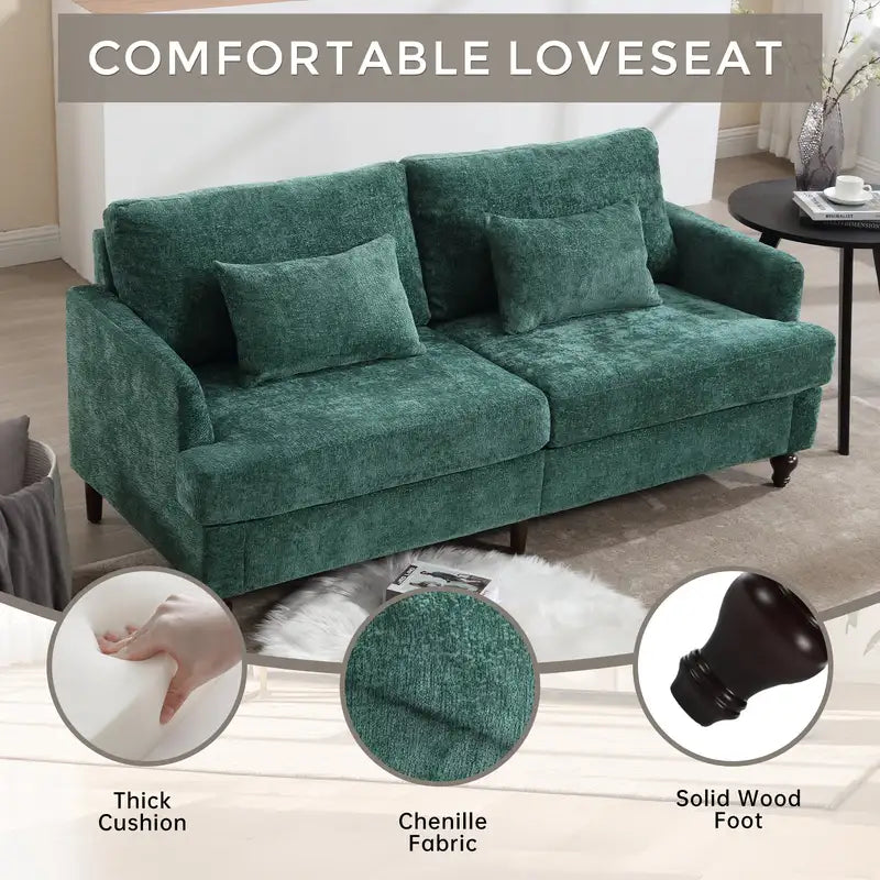 Mid-Century Modern Chenille Loveseat Sofa - Emerald Green