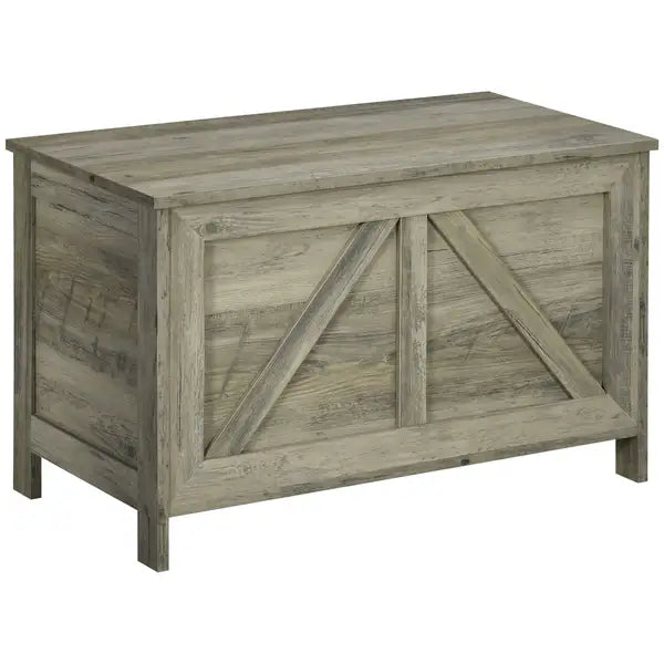 Gray Farmhouse Storage Chest - 30" Lift Top Trunk w/ Safety Hinge