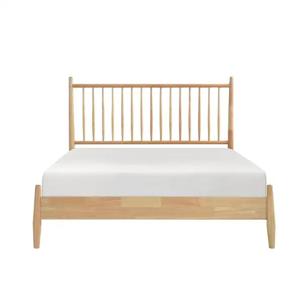 Mid-Century Modern Full Platform Bed | Natural Wood | Vertical Slats Headboard | Bed in a Box - Minihomy