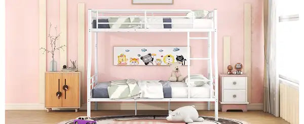 Full XL Over Queen Metal Bunk Bed Frame - White - Minihomy