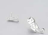 Fashion Asymmetry 925 Sterling Silver Stud Earrings Animal Fish Cat Stud Earrings for Women Personality Jewelry Gifts